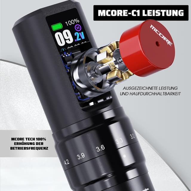 Detalle de Mast Fold2 Pro Kabellose Tattoo Maschine Set (Rotary) – inkl. 2× 2000 mAh Akkus, RCA-Connect, Nadeln & schwarze Tinte – Gold