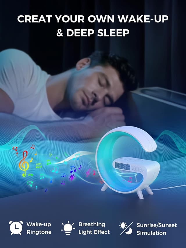 Detalle de Smiling Shark Lampes de Réveil intelligentes : ambiance lumineuse, charge sans fil et haut-parleur Bluetooth