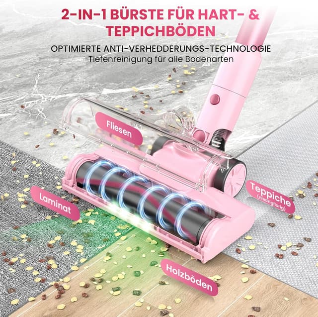 Detalle 2 de Dzaki 50000Pa Akku-Staubsauger (kabellos) mit Smart-Display, Standfunktion & Anti-Verhedderungsbürste