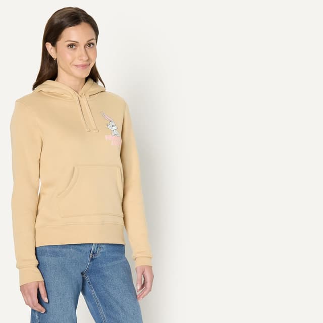 Detalle de Amazon Essentials Damen Fleecepullover mit Kapuze – normaler Schnitt für Alltag & Entspannung