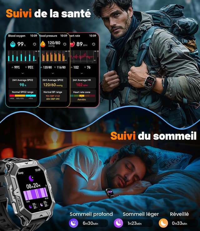 Detalle de Smartwatch Herren militaire TX1 grise : écran AMOLED 2,13" et notifications d’appels
