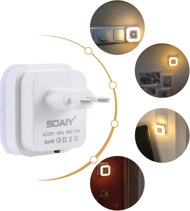 Detalle 2 de SOAIY 2er-Set LED Nachtlicht mit Bewegungsmelder (PIR), AUTO/ON/OFF und warmweiß