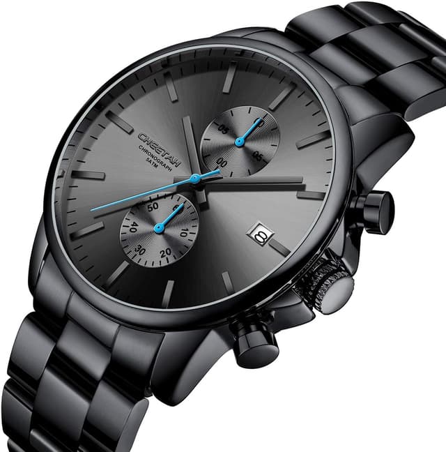 Detalle de Affute orologi da uomo in acciaio inox e metallo con cronografo al quarzo e impermeabilità 3 ATM