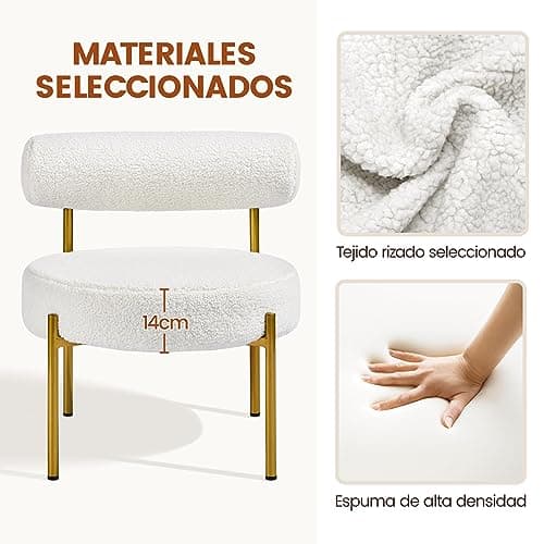 Detalle 2 de Yaheetech silla de comedor tapizada estilo relax en bouclé blanco (capacidad hasta 136 kg)
