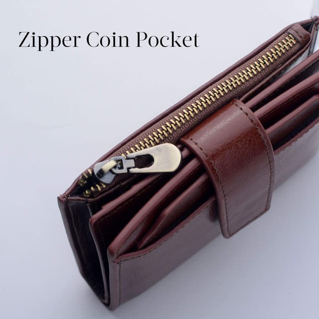 Detalle 2 de Small Leather Purse for Women RFID Blocking Bifold Wallet with ID Window