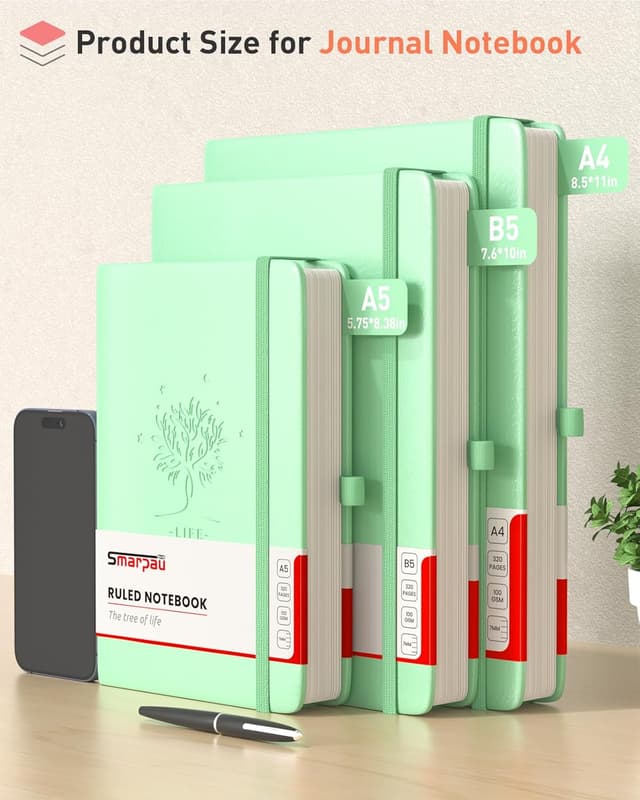 Detalle 2 de Smarpau Thick A4 Lined Notebook (320 pages) – 100gsm no-bleed paper, leather-style hardcover, green