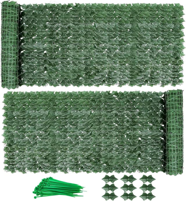 Detalle de Balkon Sichtschutz (2 Stück) 300×100 cm – Efeu Zaunsichtschutz mit Kabelbindern, UV-beständig