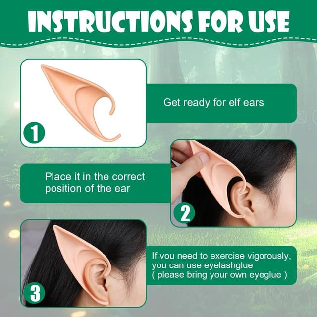 Detalle de Aomig Elfenohr-Set für Kinder & Erwachsene (Fairy Pixie), Latex-Cosplay-Ohren für Halloween, Karneval & Partydeko