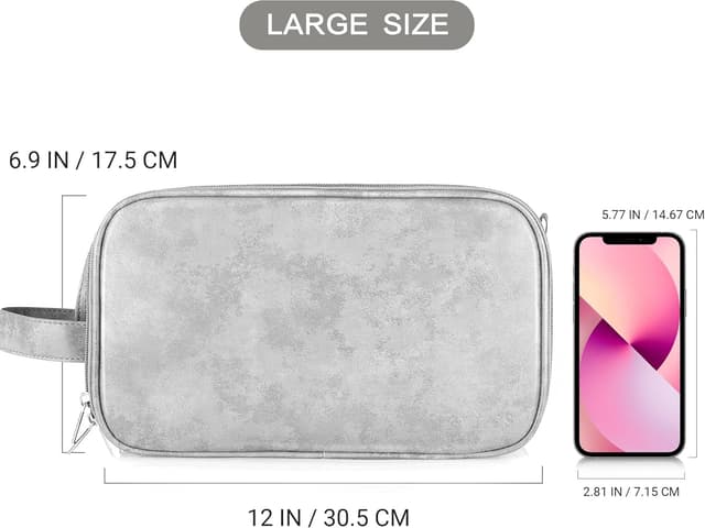 Detalle de Elviros Water-Resistant PU Leather Toiletry Bag for Men (Large) – Travel Wash, Shaving & Wet/Dry Organiser