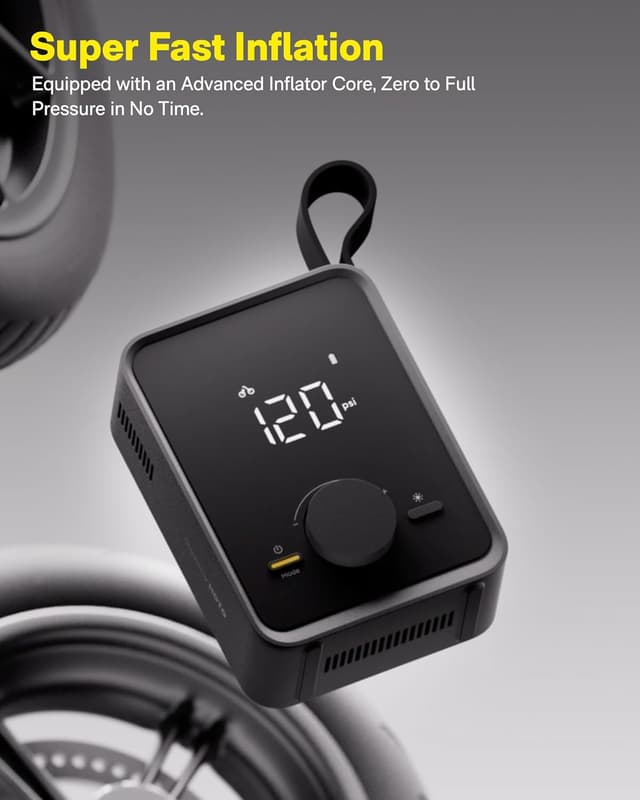 Detalle 2 de HOTO Tire Inflator Portable Electric Air Pump Pro (Digital Pressure Gauge, 120PSI) – Cordless 12V Pump