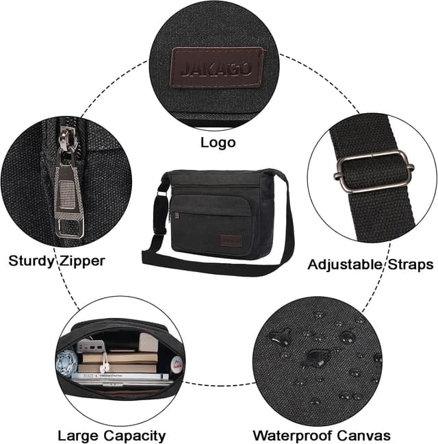 Thumbnail 6 de JAKAGO Canvas Messenger Bag 15 inch – waterproof shoulder bag with multiple pockets for work, travel and outdoors
