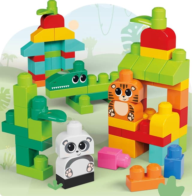 Detalle de Mega Bloks Fisher-Price toddler building toy with animal blocks (250 pieces, reusable storage bag) JCF93
