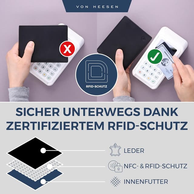 Detalle de VON HEESEN Leder Geldbörse RFID Schutz schwarz