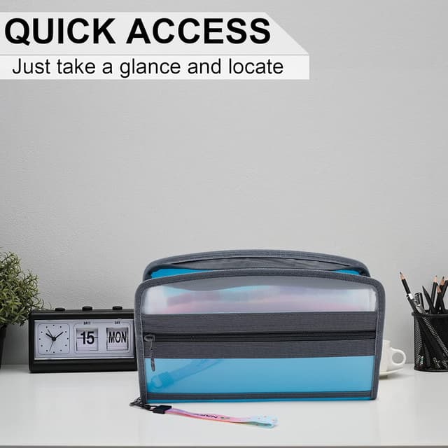 Detalle 2 de NAFY Small Accordion File Organizer (A5) with Zipper – 13-Pocket Coupon & Receipt Holder in Blue