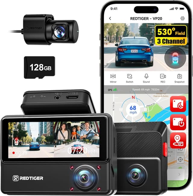Detalle de REDTIGER 530° Visionpano20 dash cam, 3 Channel