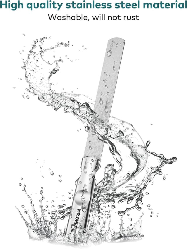 Detalle de MR.GREEN Stainless Steel Double-Sided Nail File with Anti-Slip Handle and Leather Case