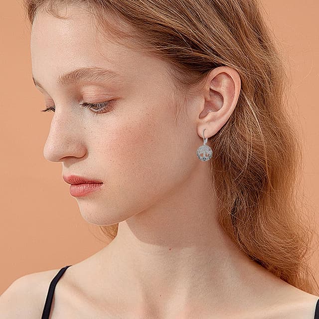 Detalle 2 de Micory Damen hängende Ohrringe aus 925 Sterling Silber mit Lebensbaum-Design (32 × 15 mm)