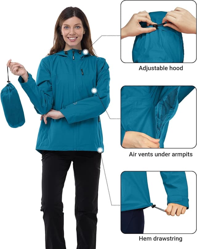 Detalle de Outdoor Ventures Damen Regenjacke mit 10.000 mm Wassersäule, atmungsaktiv und packbar