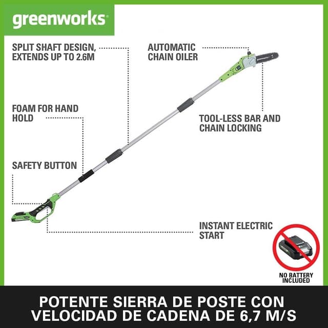 Detalle 2 de Greenworks G24PS20 Sierra Telescópica de 8" para Exterior 🌲