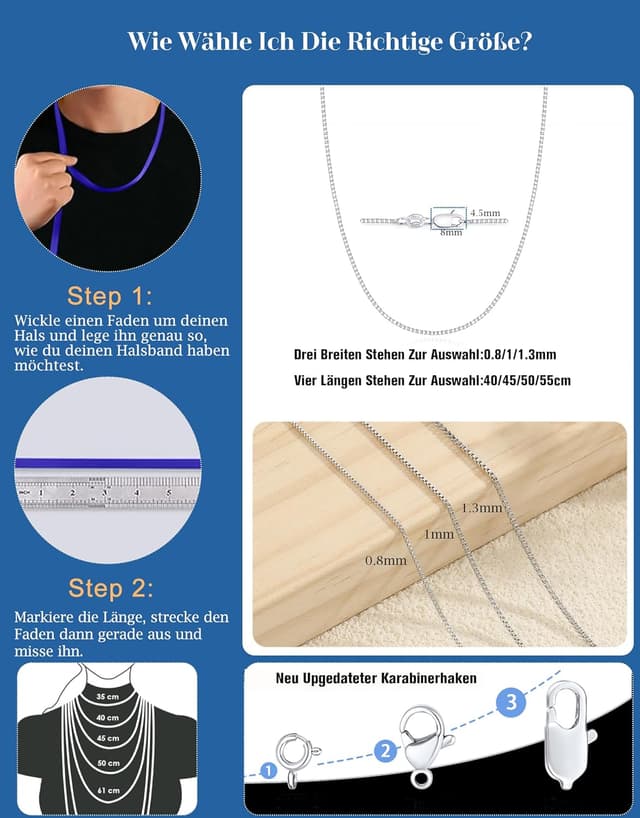 Detalle 2 de ZHESHY Silberkette 925 Damen ohne Anhänger – feine Halskette in 3 Breiten, 40–55 cm