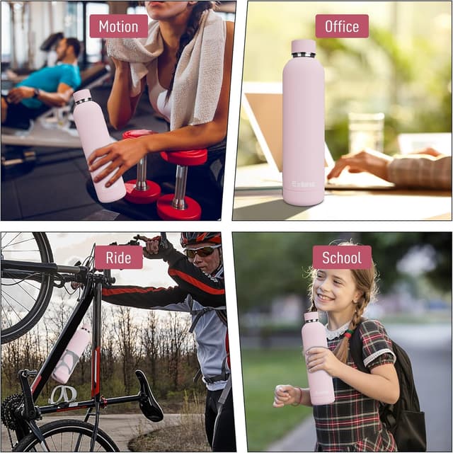 Thumbnail 6 de Exllena 1l Insulated Water Bottle with Clip – Double-Wall Vacuum Stainless Steel (Pink)