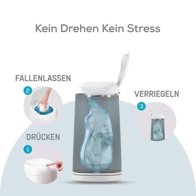 Detalle 2 de Angelcare Original Dress-Up XL Windeleimer mit 1 Nachfüllkassette – geruchsarme Windelentsorgung