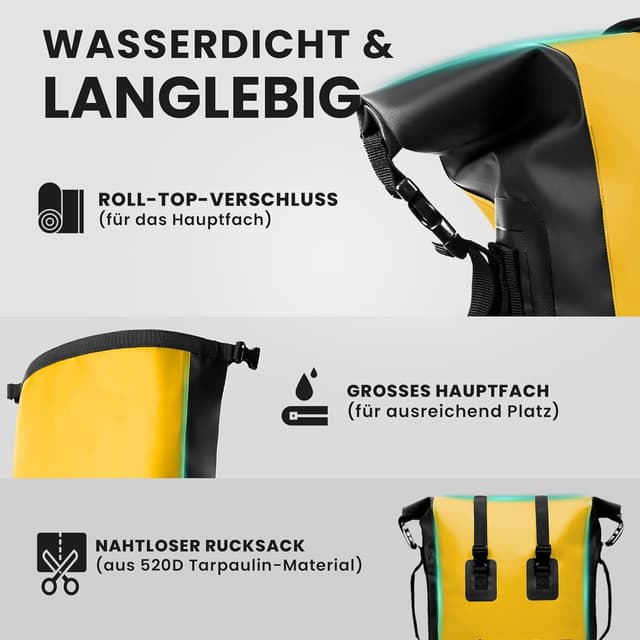 Detalle 2 de Nordlight Wasserdichter Rucksack Dry Bag 35 l (Roll Top) – wetterfester Rolltop-Transport für City, Fahrrad & Wassersport
