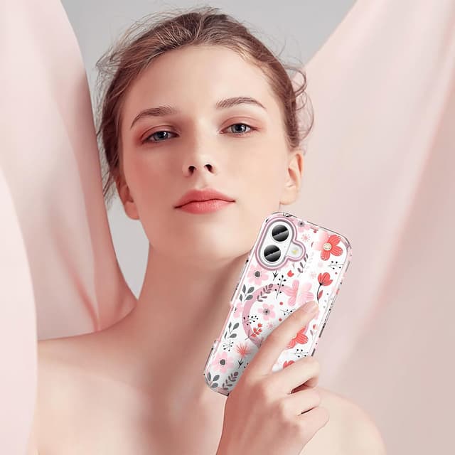 Detalle de STERKER Designed for iPhone 17 Case 6.3" — MagSafe-Compatible, Built-in Screen Protector, Rugged Drop Protection (Floral Whimsy Pink)