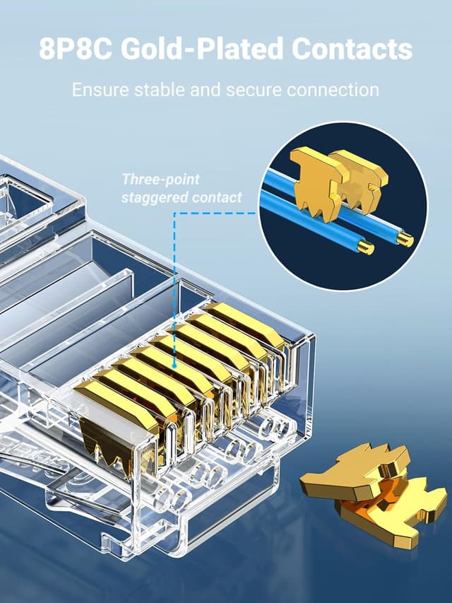 Detalle de UGREEN RJ45 Connector (50-pack) Gold-Plated Modular RJ45 Plugs for Cat5/Cat5e Ethernet