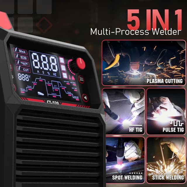 Detalle de YESWELDER CT-520 5-in-1 TIG Welder & Plasma Cutter (200A TIG/Stick, 50A Plasma, Dual Voltage 110/220V)