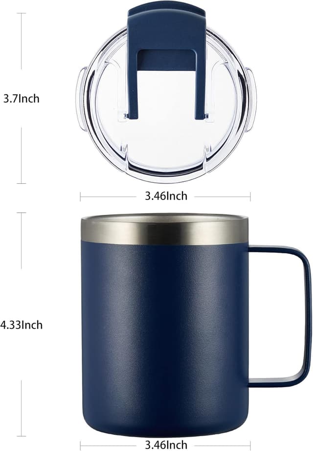 Detalle de ALOUFEA 12oz Insulated Stainless Steel Coffee Mug with Handle and Flip Lid (Navy)