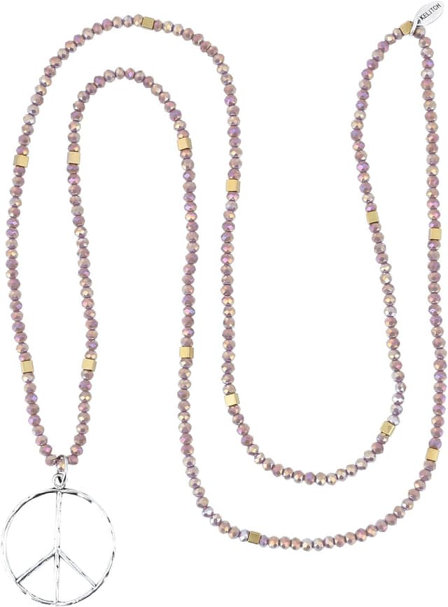 Detalle de KELITCH Classic Peace Anhänger Halskette „Love“ mit Frosted Crystal Perlen (lila, A)