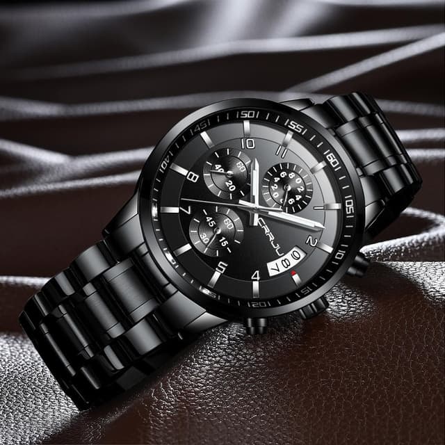 Detalle 2 de CRRJU Herren Chronograph Quarz-Uhr mit Kalender – wasserdichtes Edelstahlarmband im Business-Look