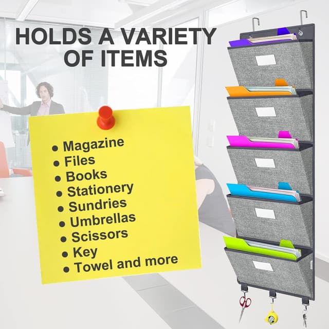 Detalle de VERONLY Over the Door File Organizer with 5 Extra Large Pockets (50.39” tall)