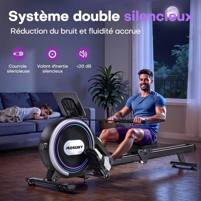 Detalle 2 de Rameur MOSUNY magnétique d’appartement 32 niveaux de résistance (16/32) jusqu’à 180 kg