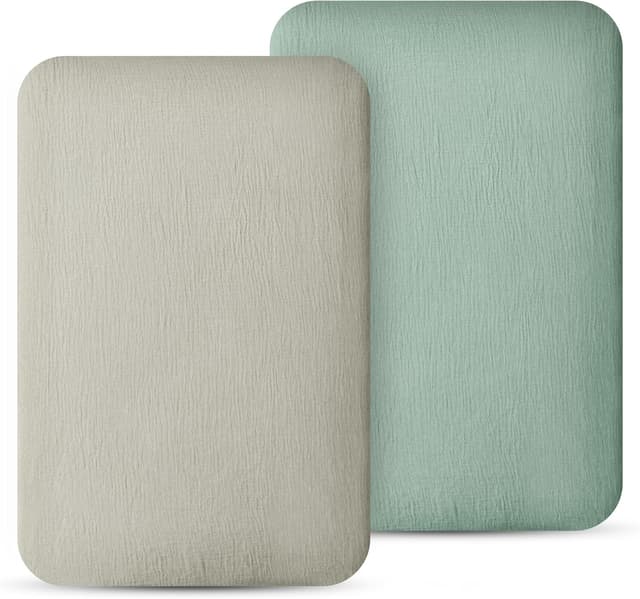 Detalle de Baby Musselin Spannbettlaken 80x50 cm (2er-Set) – 100% Baumwolle für Kinderwagen & Babywiege