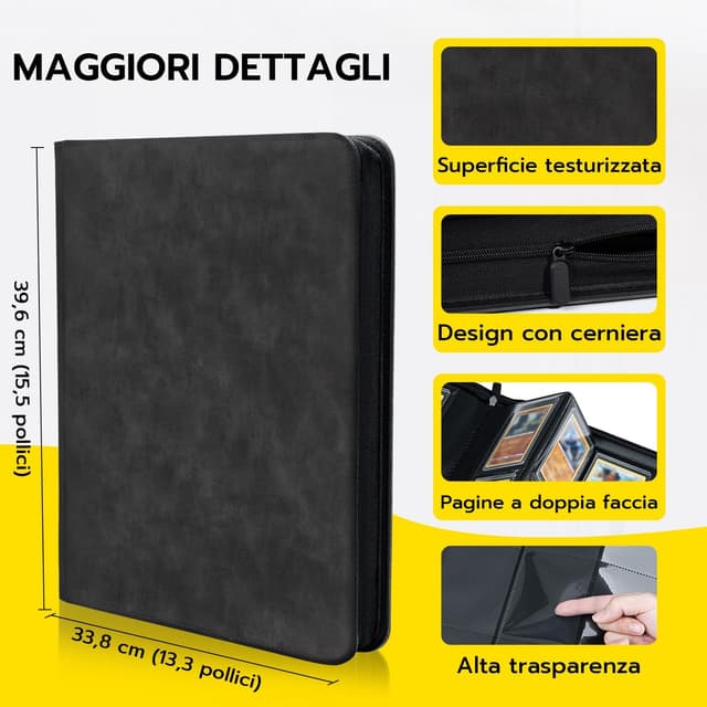 Tolesum Raccoglitore Toploader 3"x4" con zip e 10 toploader, 9 pagine (216 posti) per Magic, YuGi Oh e TCG