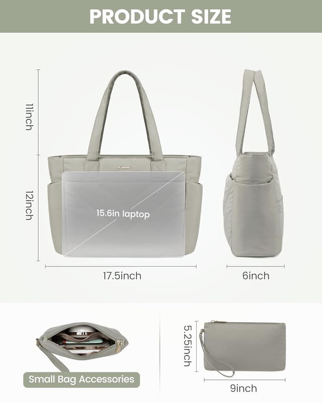 Detalle 2 de LOVEVOOK women’s lightweight puffer tote bag with zip and laptop compartment