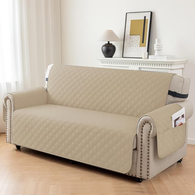 Detalle de YSTELLAA copridivano impermeabile 4 posti con braccioli, antiscivolo e antigraffio (cachi)