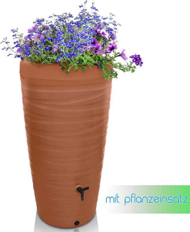 Detalle de YourCasa Regentonne 240 Liter im Wave Design – frostfeste Regenwassertonne mit Wasserhahn und 3/4“-Anschluss