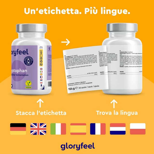 Detalle de L-Triptofano 500 mg da fermentazione vegetale da Fermentazione Vegetale – integratore in capsule da 240 per dormire