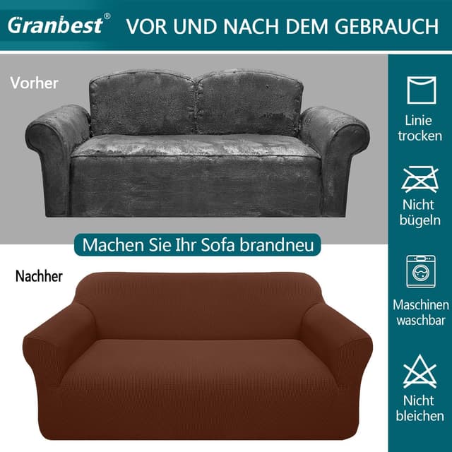 Detalle de Granbest copridivano jacquard altamente elasticizzato (2 posti) “caffè” con protezione per cani e animali