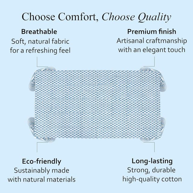 Detalle 2 de CPC Tablecloth 100% Cotton Indian Block Print Rectangle Table Cover, 60x90 Inch (Apatite Blue)