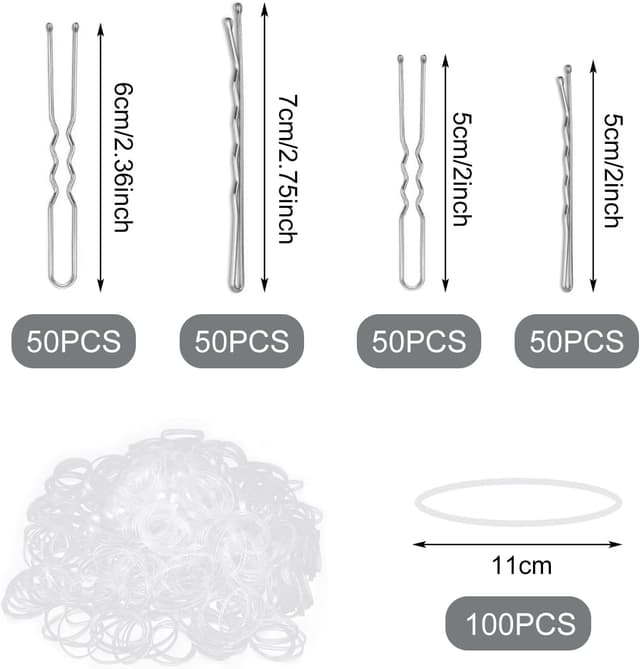 Detalle 2 de Set Xynovate da 300 forcine per capelli, mollette e fermagli invisibili con cerchietti trasparenti