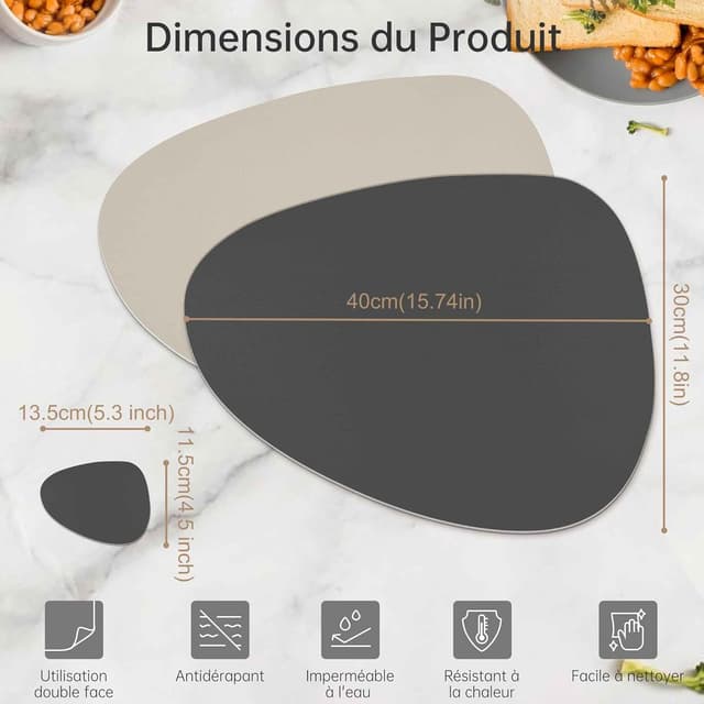 Thumbnail 6 de KitchenBoss Set de Table Lavable Gris Beige 40x30 cm