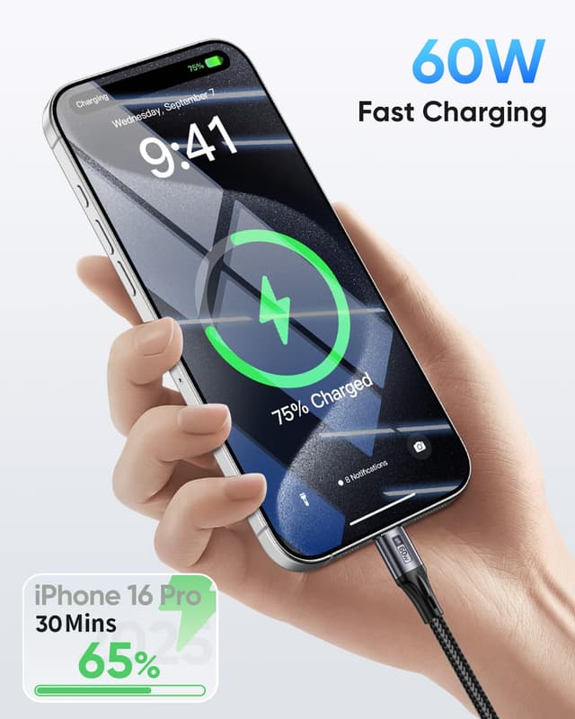 Detalle de SUNGUY Câble USB‑C 2 en 1 (USB‑C vers 2 USB‑C) 1,5 m – jusqu’à 60 W et transfert USB 2.0