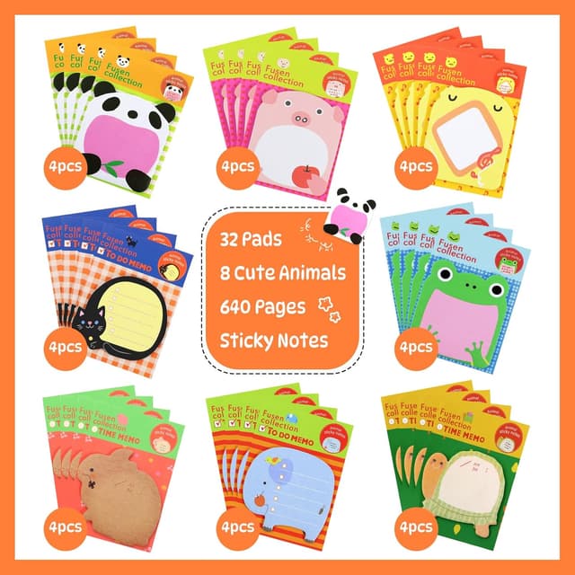 Detalle de Qufiiry 32 Packs Cartoon Sticky Notes (640 Sheets) – Animal Message Notes for Kids, School & Home