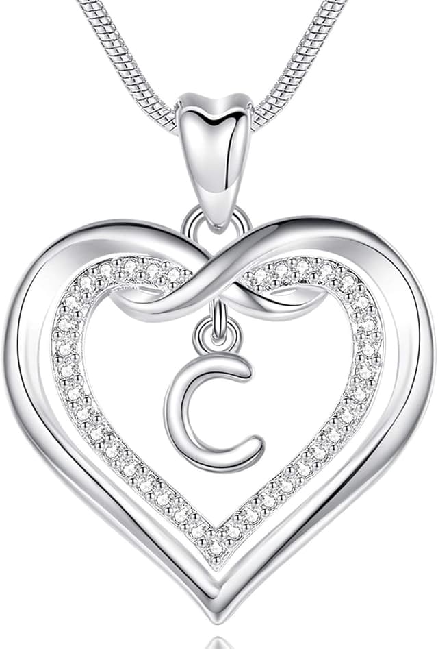 Detalle de Collier initial EUDORA Harmony Ball en argent, pendentif cœur avec zircon cubique (51 cm)