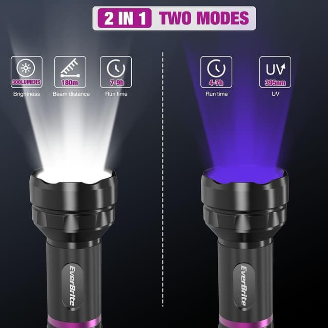 Detalle 2 de EverBrite Lampe de poche UV 2 en 1 395 nm + lumière blanche 300 lm
