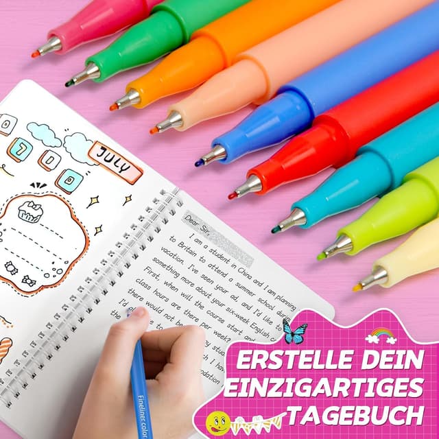 Detalle de 2er-Set Mega DIY Tagebuch Set für Mädchen (Spiraljournale, Bastel- & Scrapbook-Zubehör) – Geschenk ab ca. 8–14 Jahre